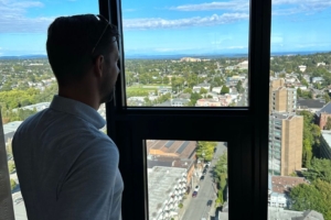 Mitch looking out the window