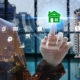 Stock image of finger pointing on clear screen graphic